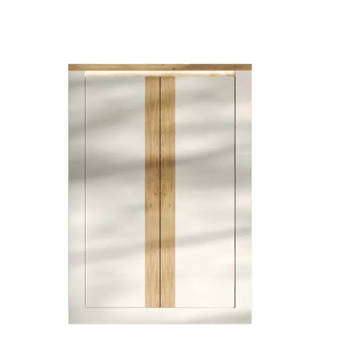 Armadio soggiorno 114x160h cm 2 ante con led bianco lucido rovere chiaro Istria