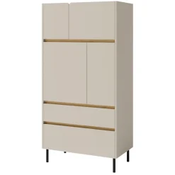 Armadio soggiorno 80x165h cm 4 ante 2 cassetti beige cashmere rovere chiaro Linfa