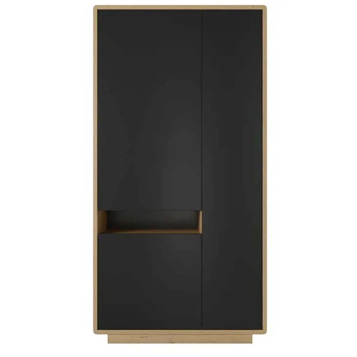 Armadio soggiorno 92x181h cm 3 ante moderno nero opaco rovere Esmond