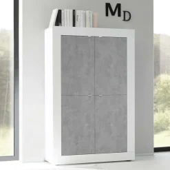 Armadio soggiorno 102x162h cm 4 ante moderno bianco lucido cemento Eternity