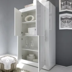 Armadio soggiorno 102x162h cm 4 ante moderno bianco lucido Eternity