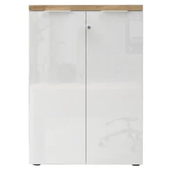 Armadio ufficio con serratura 80x115h cm 2 ante bianco lucido rovere chiaro Opera