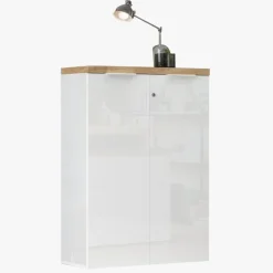 Armadio ufficio con serratura 80x115h cm 2 ante bianco lucido rovere chiaro Opera