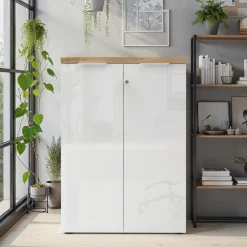 Armadio ufficio con serratura 80x115h cm 2 ante bianco lucido rovere chiaro Opera