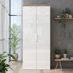Armadio ufficio con serratura 80x190h cm 2 ante bianco lucido rovere chiaro Opera