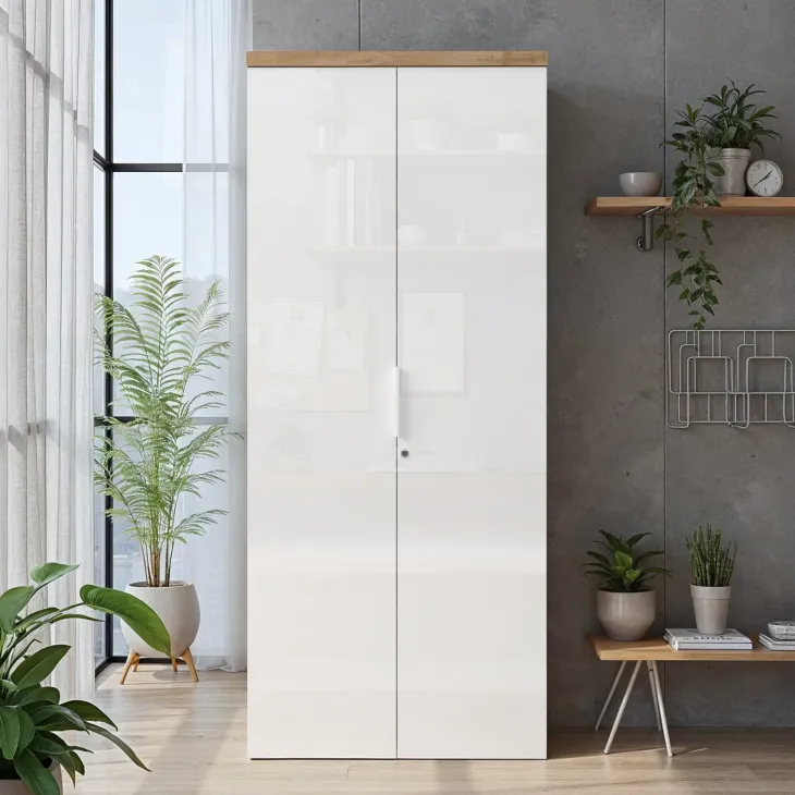 Armadio ufficio con serratura 80x190h cm 2 ante bianco lucido rovere chiaro Opera