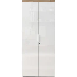 Armadio ufficio con serratura 80x190h cm 2 ante bianco lucido rovere chiaro Opera
