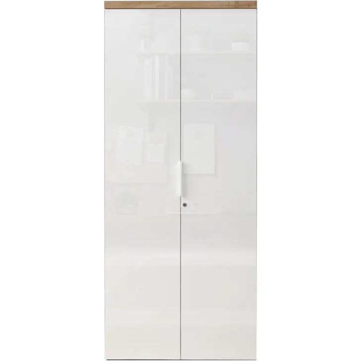 Armadio ufficio con serratura 80x190h cm 2 ante bianco lucido rovere chiaro Opera