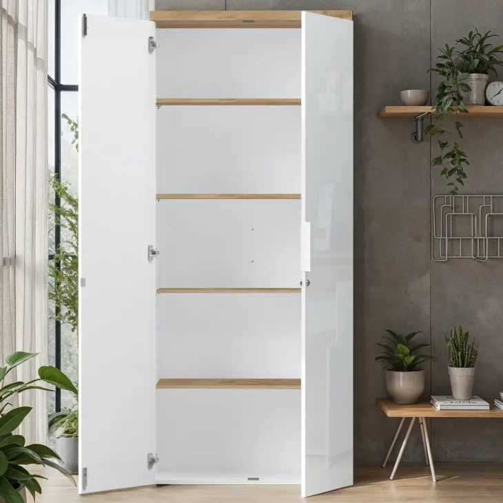 Armadio ufficio con serratura 80x190h cm 2 ante bianco lucido rovere chiaro Opera