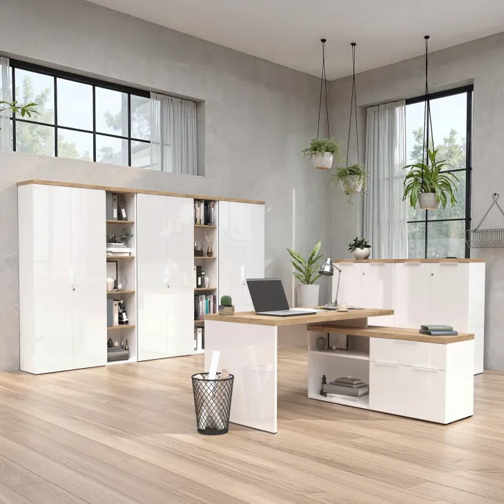 Armadio ufficio con serratura 80x190h cm 2 ante bianco lucido rovere chiaro Opera
