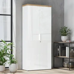Armadio ufficio con serratura 80x190h cm 2 ante bianco lucido rovere chiaro Opera