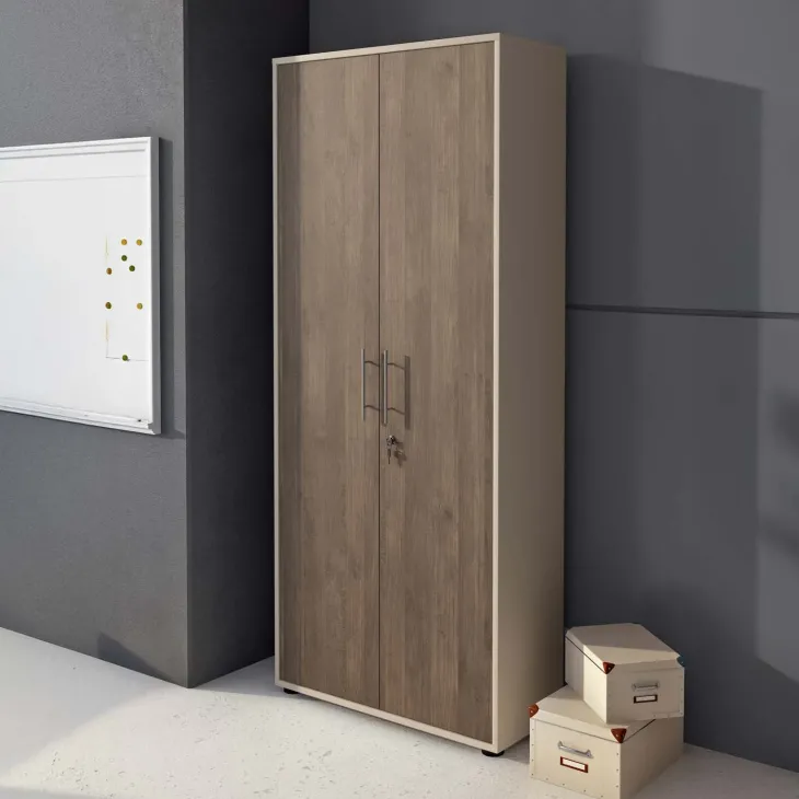 Armadio ufficio 79x188cm 2 ante con serratura beige cashmere noce Woody