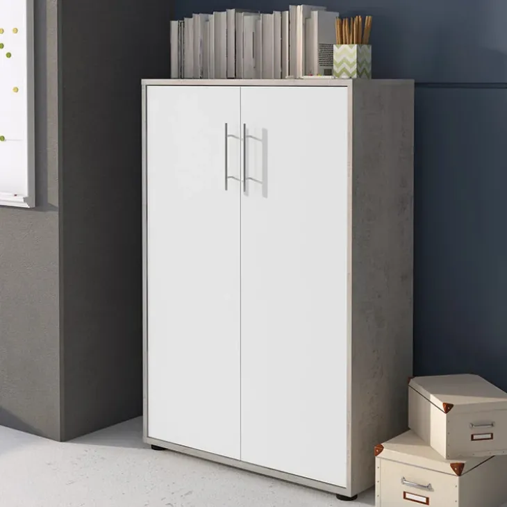 Armadio ufficio 79x118h cm 2 ante bianco frassinato cemento Woody