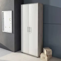 Armadio ufficio 79x188h cm 2 ante con serratura bianco frassinato cemento Woody
