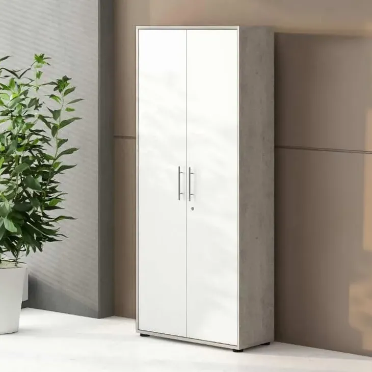 Armadio ufficio 79x188h cm 2 ante con serratura bianco frassinato cemento Woody