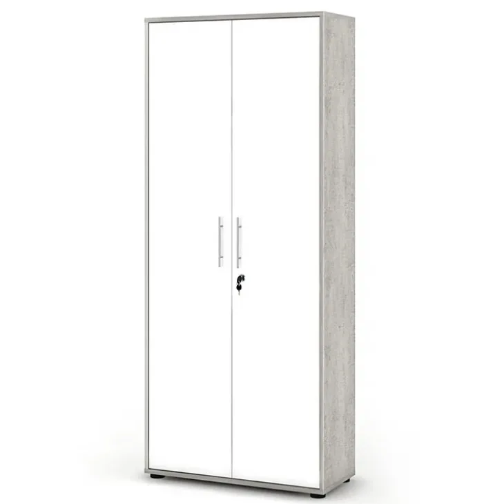 Armadio ufficio 79x188h cm 2 ante con serratura bianco frassinato cemento Woody