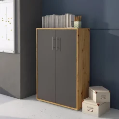 Armadio ufficio 79x118h cm 2 ante rovere grafite Woody
