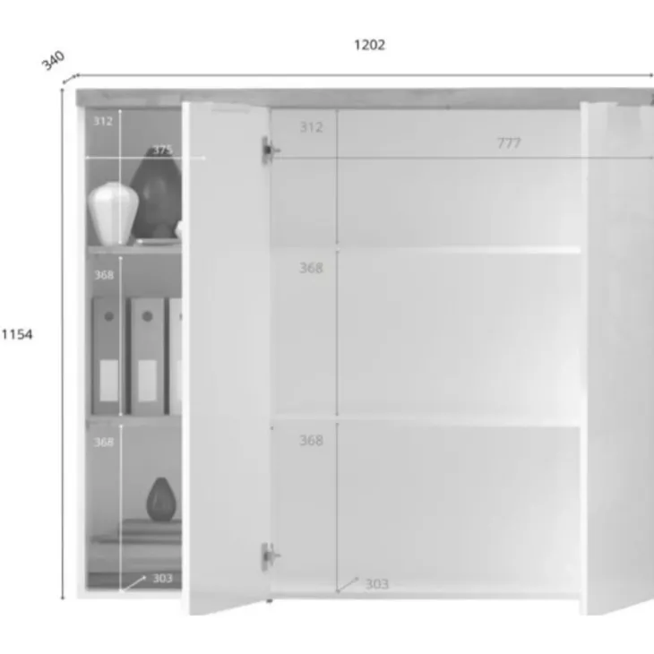 Armadio ufficio 120x115h cm 2 ante 3 vani bianco lucido rovere chiaro Opera