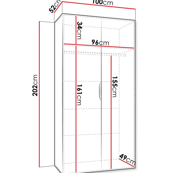Armadio 100x202 cm 2 ante bianco opaco Valencia