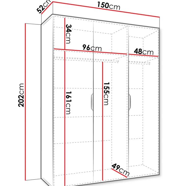 Armadio 150x202 cm 3 ante bianco opaco Valencia
