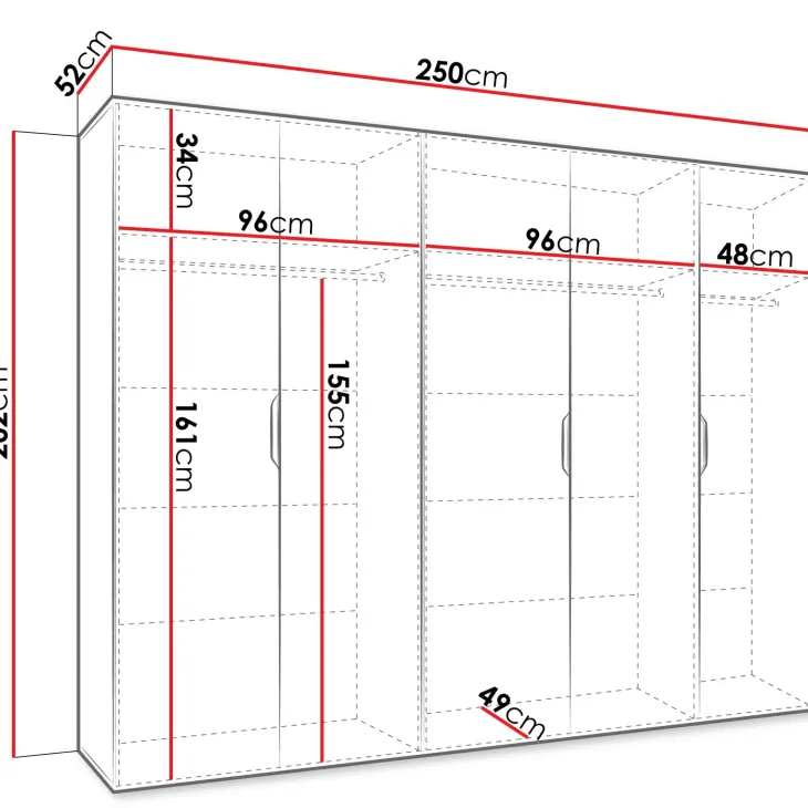 Armadio 250x202 cm 5 ante con specchio rovere Valencia