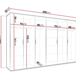 Armadio 300x202 cm 6 ante con specchio nero opaco Valencia