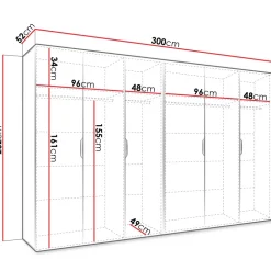 Armadio 300x202 cm 6 ante con specchio bianco opaco Valencia
