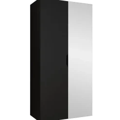 Armadio 100x202 cm 2 ante con specchio nero opaco Valencia