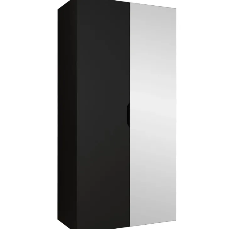 Armadio 100x202 cm 2 ante con specchio nero opaco Valencia