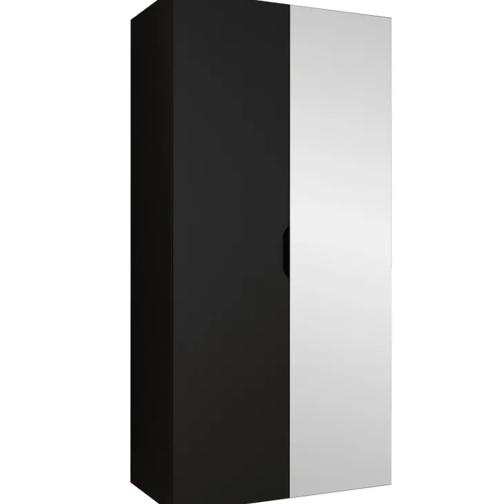 Armadio 100x202 cm 2 ante con specchio nero opaco Valencia
