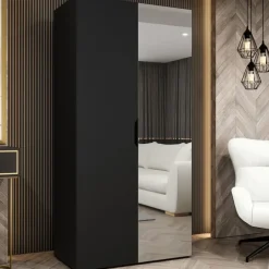 Armadio 100x202 cm 2 ante con specchio nero opaco Valencia