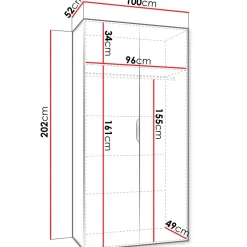 Armadio 100x202 cm 2 ante con specchio nero opaco Valencia