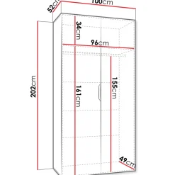 Armadio 100x202 cm 2 ante con specchio bianco opaco Valencia