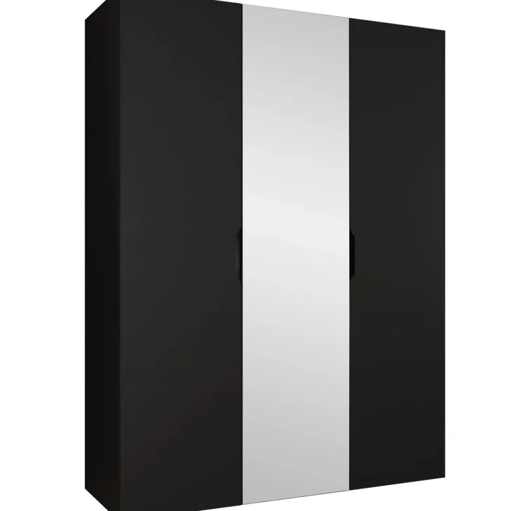 Armadio 150x202 cm 3 ante con specchio nero opaco Valencia