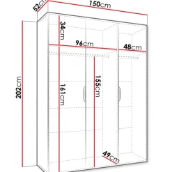 Armadio 150x202 cm 3 ante con specchio bianco opaco Valencia
