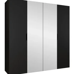 Armadio 200x202 cm 4 ante con specchio nero opaco Valencia