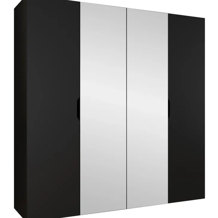Armadio 200x202 cm 4 ante con specchio nero opaco Valencia