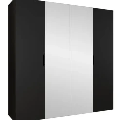 Armadio 200x202 cm 4 ante con specchio nero opaco Valencia