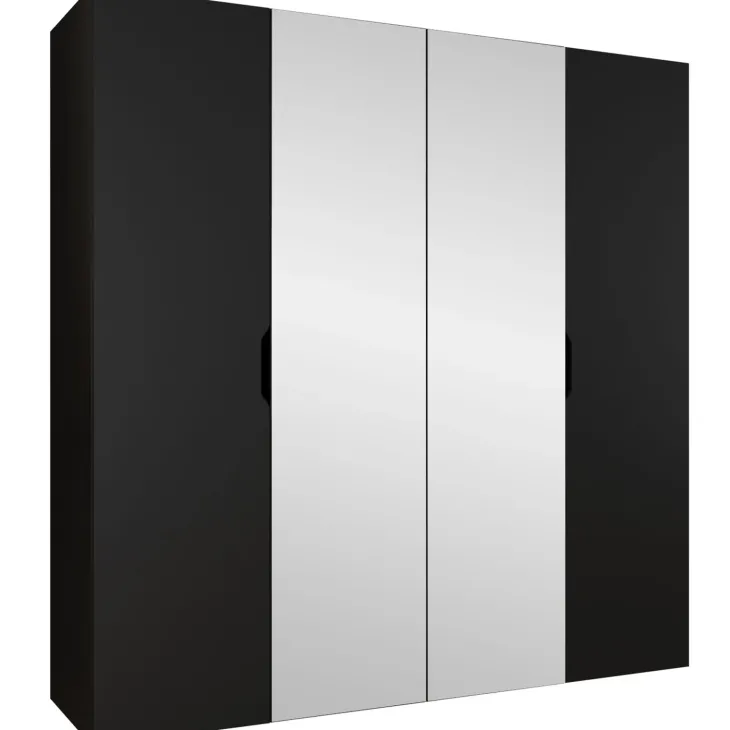 Armadio 200x202 cm 4 ante con specchio nero opaco Valencia
