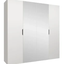 Armadio 200x202 cm 4 ante con specchio bianco opaco Valencia