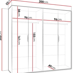 Armadio 200x202 cm 4 ante con specchio bianco opaco Valencia