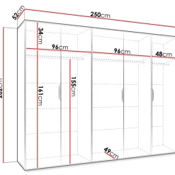 Armadio 250x202 cm 5 ante con specchio nero opaco Valencia