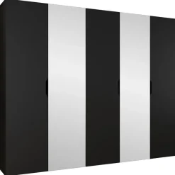 Armadio 250x202 cm 5 ante con specchio nero opaco Valencia
