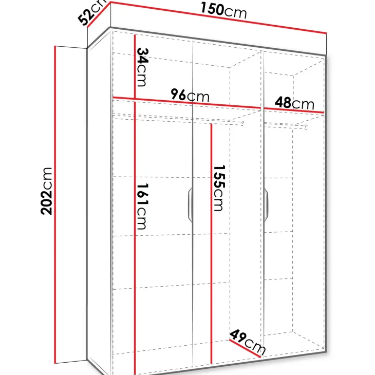 Armadio 150x202 cm 3 ante nero opaco Valencia