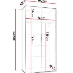 Armadio 100x202 cm 2 ante nero opaco Valencia