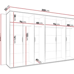 Armadio 300x202 cm 6 ante nero opaco Valencia