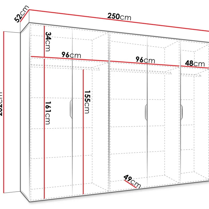 Armadio 250x202 cm 5 ante nero opaco Valencia