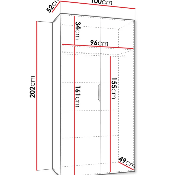 Armadio 100x202 cm 2 ante rovere Valencia