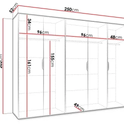 Armadio 250x202 cm 5 ante rovere Valencia