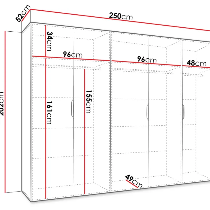 Armadio 250x202 cm 5 ante rovere Valencia